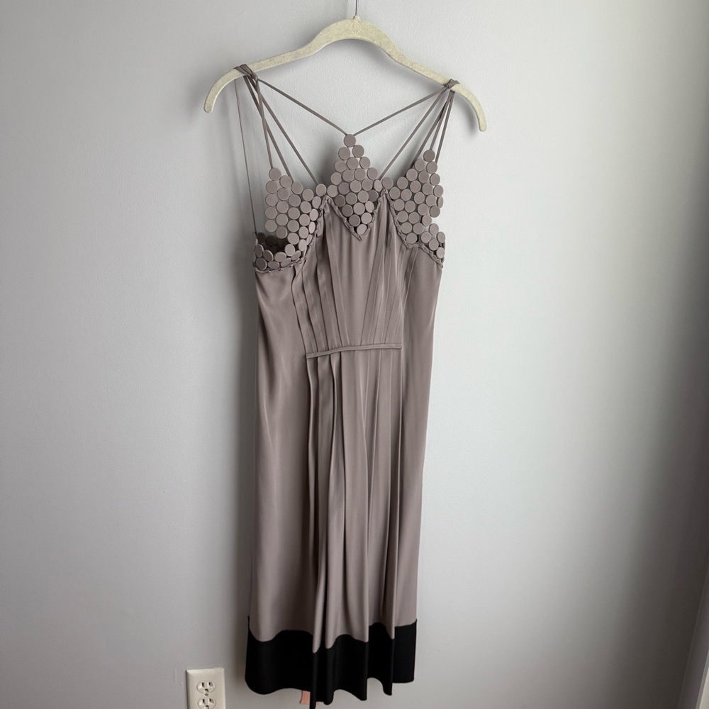 MaxAzria Silk Gray and Black Sleeveless Dress